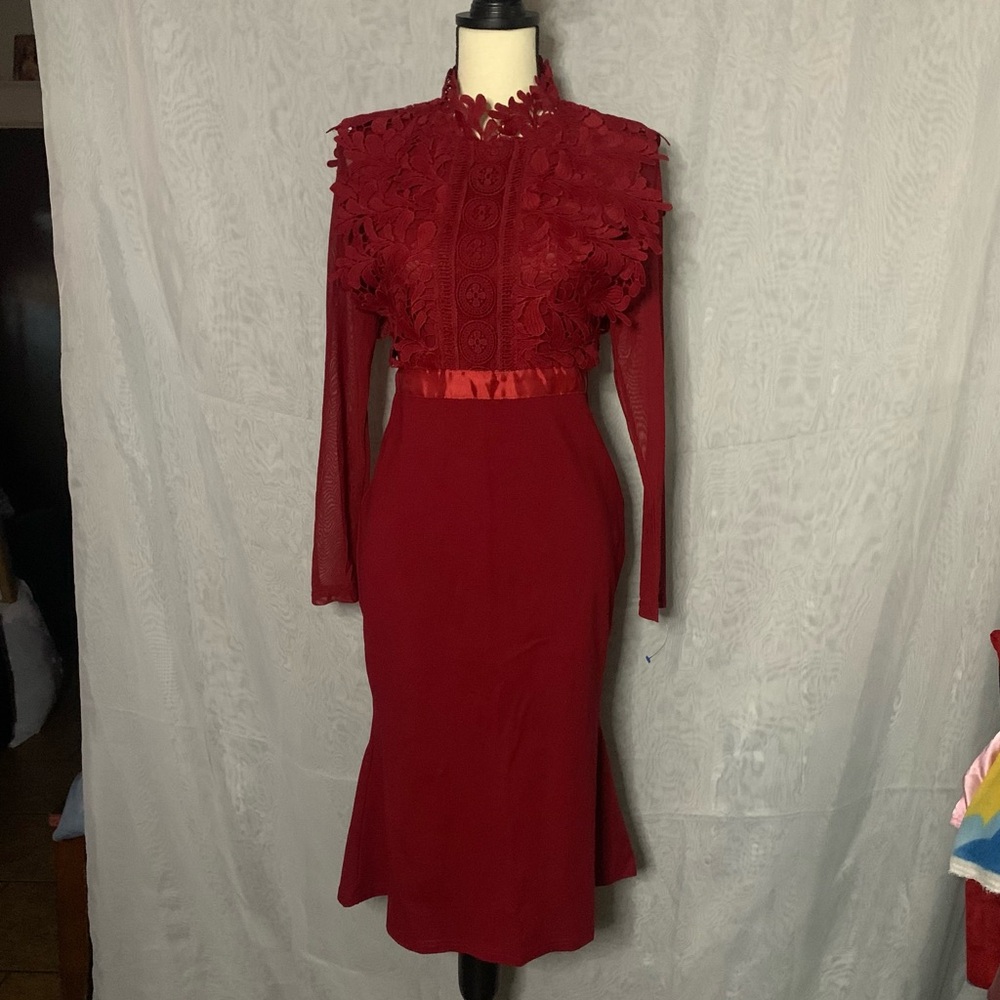 Red dress midi with sheer top